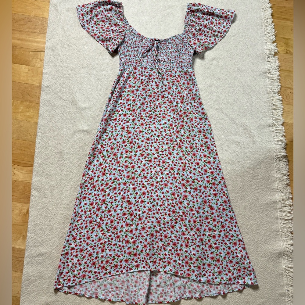 ZARA Bitsy Floral Jardin Print Milkmaid Midi Dress M - Picture 2 of 9